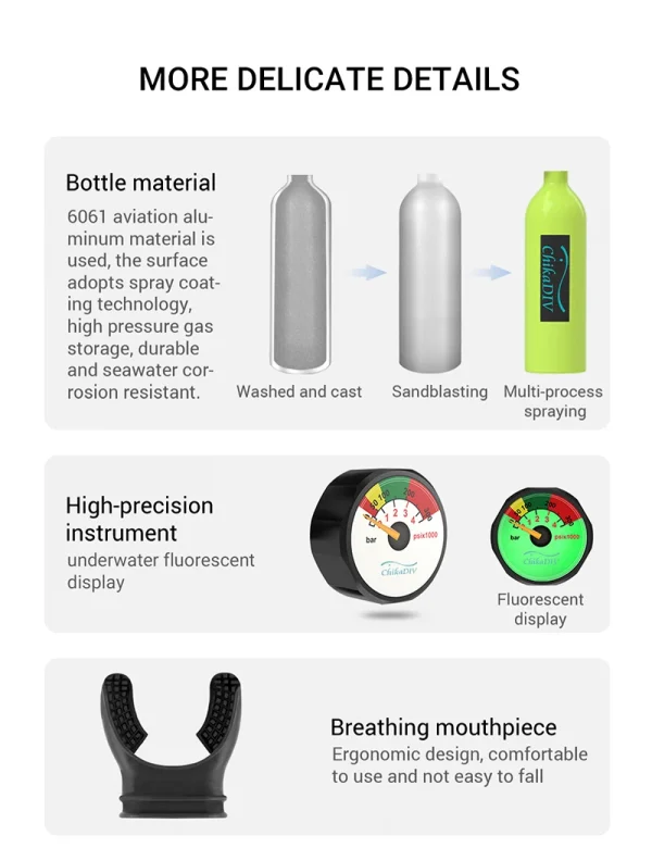 Chikadiv Scuba Diving Equipment Oxygen Cylinder Diving Bottle Scuba Tank Snorkeling Set Buceo 1 Litre Capacity Refillable Design - Image 4