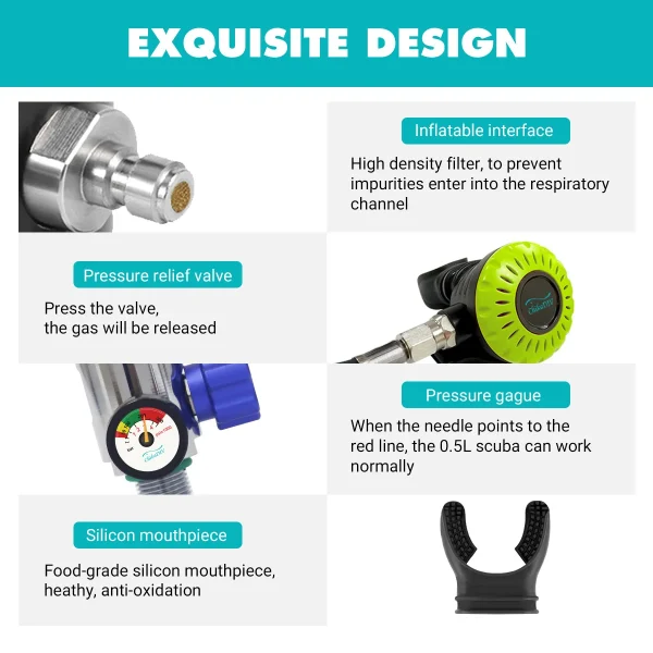 ChikaDiv C300 Mini Scuba Diving Tank Oxygen Cylinder Diving Equipment Respirator Air Tank Buceo Dive Gear Snorkel - Image 3