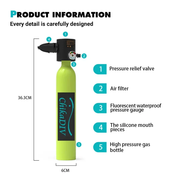 ChikaDiv C300 Mini Scuba Diving Tank Oxygen Cylinder Diving Equipment Respirator Air Tank Buceo Dive Gear Snorkel - Image 6