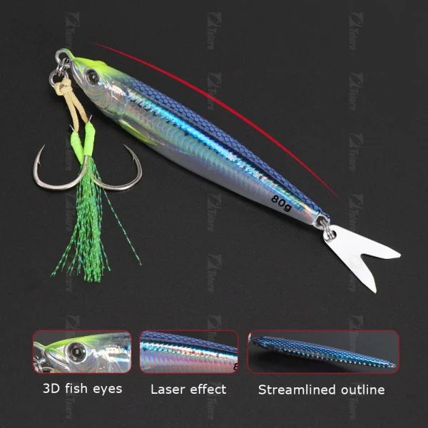 3D Printed Fast Sinking Metal Jig Lure 40g 60g 80g - Image 3